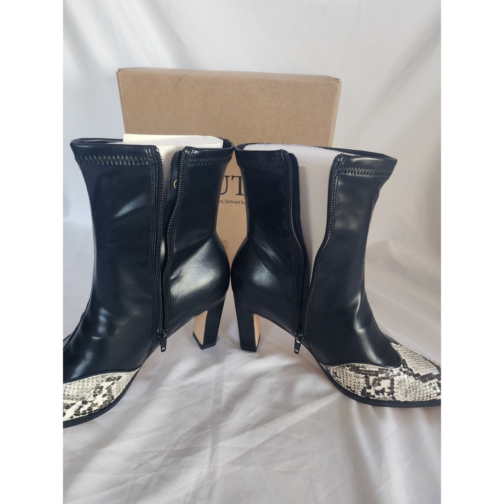 Coutgo Black Snakeskin Pointed Toe Ankle Boots Block Heel Side Zip Size 7.5 NEW - Picture 9 of 12